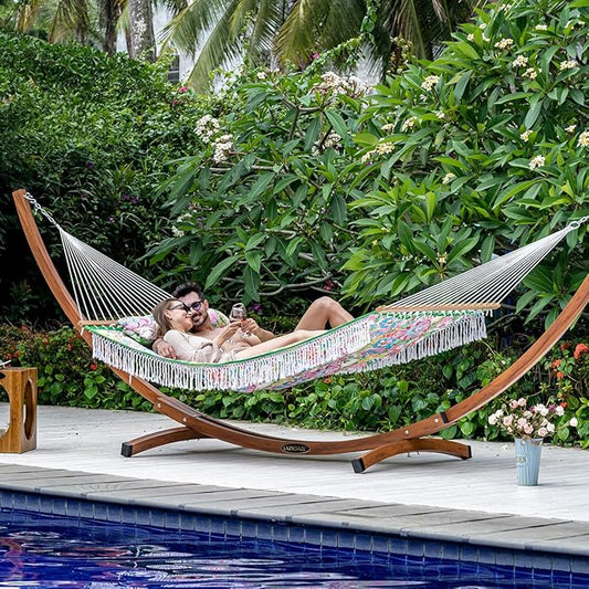 Lazy Daze Hammocks 12 FT Double Quilted Fabric Hammock with Extra Large Soft Pillow and Carrying Bag, 2 Person Outdoor Hammock with Spread Bar and Elegant Tassels, Heavy Duty 450 lbs Capacity, Floral
