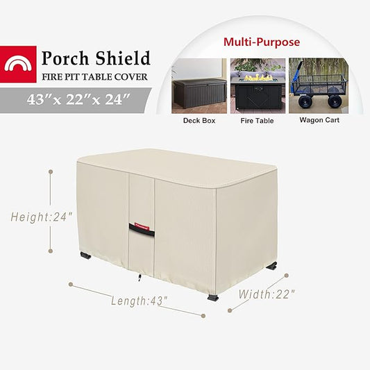Porch Shield Patio Fire Pit Cover - Waterproof 600D Outdoor Rectangular Fire Table Cover Deck Box Protector - 43 x 22 inch, Beige