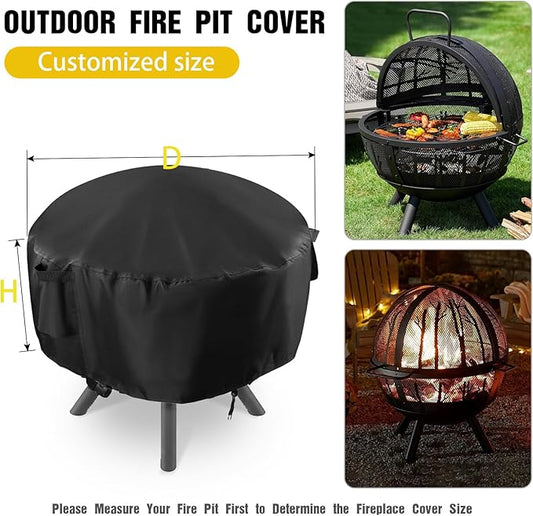 POMER Patio Fireplace Cover, Round Fire Pit Cover for 32 Inch Outdoor Fireplace Waterproof Heatwave Fire Bowl CoverRound -32" D x 16"H