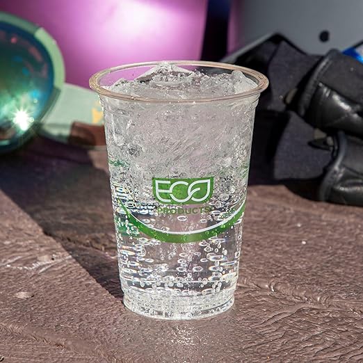 ECO PRODUCTS GreenStripe Clear Compostable 9oz PLA Plastic Cups, Case of 1000, Disposable Renewable Plant-Based Cold Cups, For Cold Drinks & Snacks, BPI Certified, ASTM Compliant.