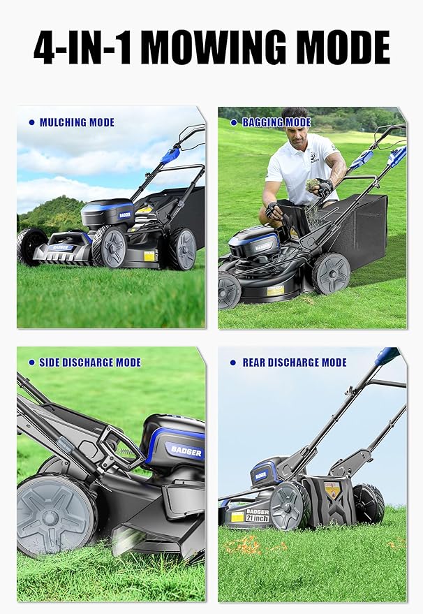 Wild Badger Power 40V 21″ Cordless Lawn Mower Brushless, 6,458 sq ft/0.148 ac, 2×4.0Ah Batteries & Fast Charger, 7-Position Heights,for Medium-to-Large Lawns