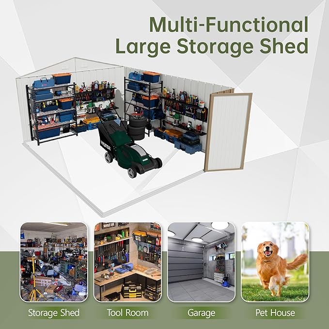 Devoko 10x14 FT Outdoor Storage Shed, Large Metal Storage Sheds with Lockable Door, Utility Garden Tool Shed with Sloping Roof, Outside Steel Storage Sheds for Patio Lawn Backyard, Brown