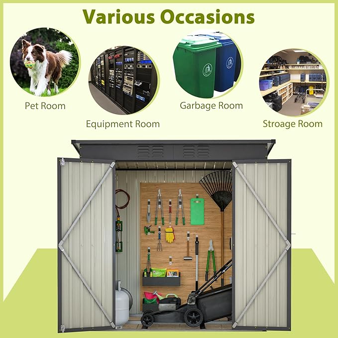 Outdoor Storage Shed, 6 X 4 FT Large Metal Utility Tool Sheds with Floor Frame, Steel Garden Shed for Backyard Garden Patio Lawn,Black