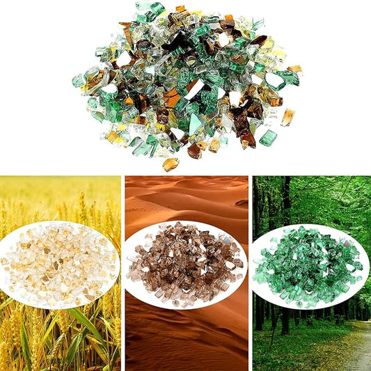 Onlyfire 10 Pounds Blended Reflective Fire Glass for Fire Pit Fireplace and Landscaping, 1/4 Inch Mixed Colored High Luster Fireglass Rocks for Outdoor & Indoor Use - Gold+Light Green+Copper