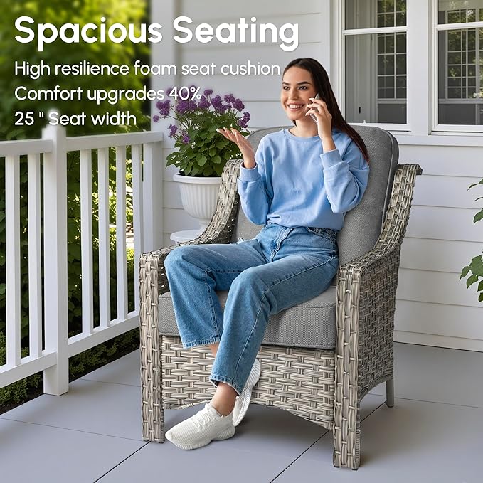 8 Pieces Patio Outdoor Furniture Set with Swivel Rocking Chairs,All Weather Wicker Rattan Patio Seating Sofa and Chair Set w/Ottoman,Outdoor Conversation Sets for Deck Yard Garden,Dark Grey