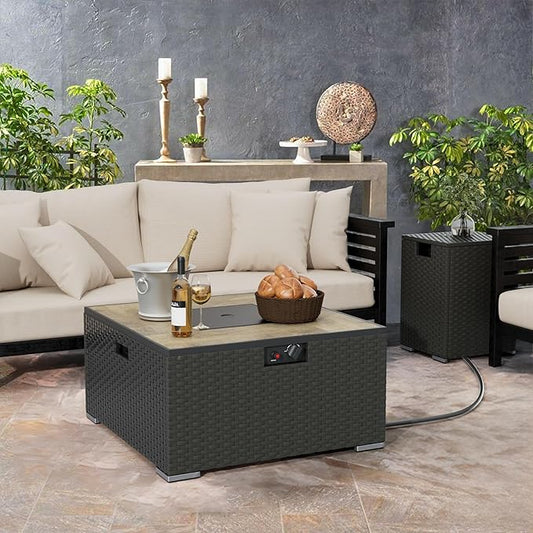 Dineli 31.5 Inch Propane Fire Pit Table Square Gas Fire Pits for Outside Patio Fire Pits & Outdoor Fireplaces 2-in-1 Fire Pit Table with Lid for Camping Backyard Garden, 40,000 BTU, Waterproof