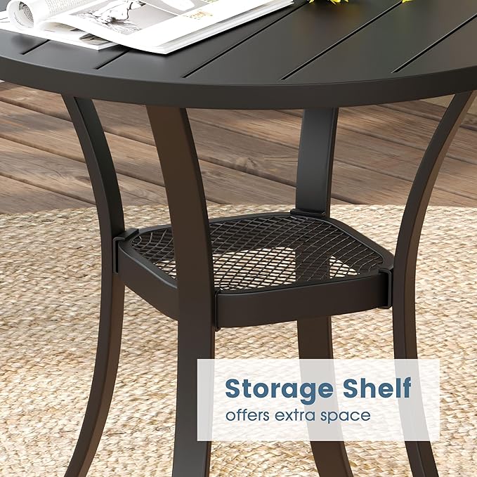 DIFY 27.6" Round Patio Dining Table, Outdoor Bistro Table with Rust Resistant Metal Frame, Ideal for Lawn, Backyard and Deck, Black