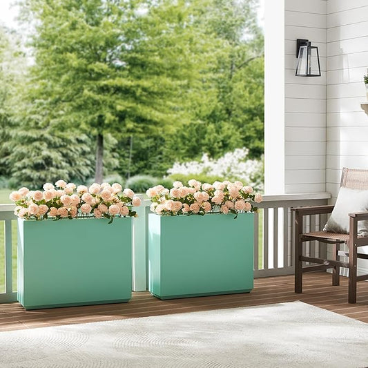 Wallowa Metallic Heavy Outdoor Planter Box, Span Planter, Long and Tall Divider Planter, 30Lx10Wx24H, Aqua Blue, No Assembly 30.8 Pounds