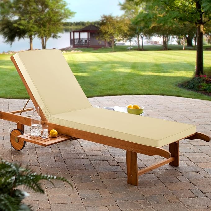 Chaise Lounge Cushion for Outdoor Furniture, Waterproof Fade and Tear Resistant Lounge Deck Chair Cushions for Patio Lawn Pool Resort Hotel, 80x26x3 Inch, Beige