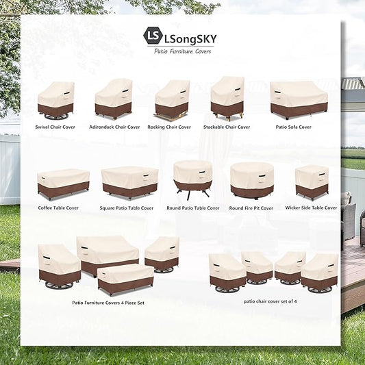 Patio Swivel Chair Cover 4 Pack,Waterproof Heavy Duty Patio Chair Covers,Swivel Chair Cover for Outdoor Furniture Covers Waterproof(30 W x 34 D x 36 H inches),Beige&Brown