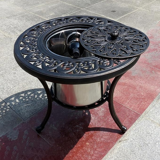 FAPOLITE Outdoor Table Round Patio Table Ice Bucket All Weather Aluminum Frame Outdoor Dining Table for Lawn Garden Backyard (60cm Ice Bucket)