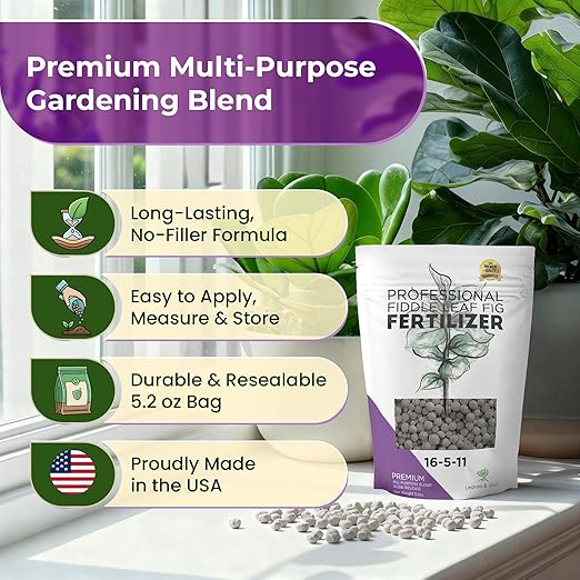 Fiddle Leaf Fig and House Plant Fertilizer Pellets |16-5-11 Slow Release Pellets for Seedlings and Mature Houseplants | Multi-Purpose Blend & Gardening Supplies| 5.2 oz Resealable Packaging
