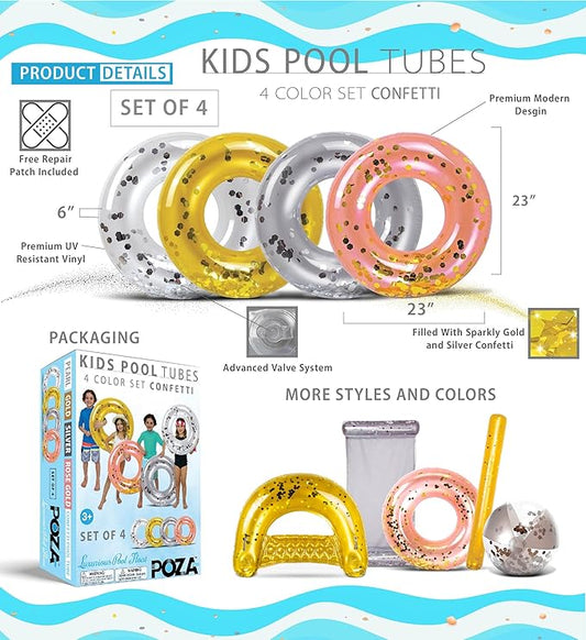 POZA Inflatable Pool Float Tube – Sparkly Confetti Swim Ring, Heavy Duty UV Resistant Inflatable Tube Pool Float for Kids & Adults – Multiple Colors & Sizes – Beach, Lake & Pool Party Float