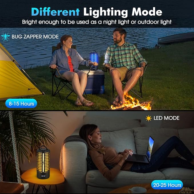 Rechargeable Bug Zapper (2 Pack), Portable Electric Mosquito Killer for Indoor & Outdoor Fly Trap for Camping, Patio, Garden, Kitchen, and Porch (Black)