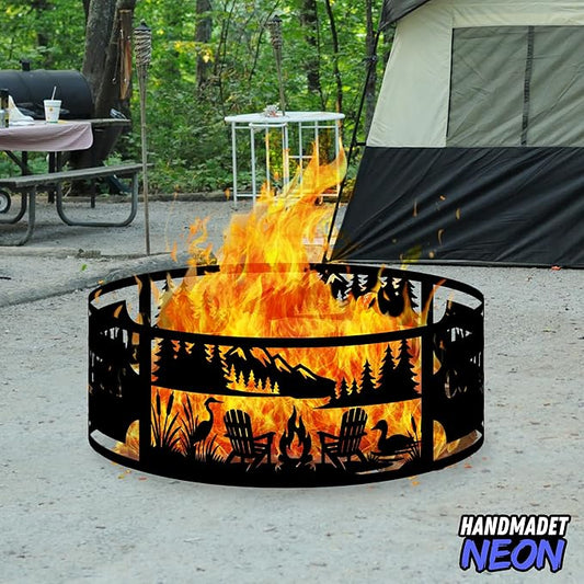 Personalized Fire Pit Ring 360 Degree, Outdoor Fireplace, Custom Text Fire Pits for Outside, Patio Firepit, Camping Bonfire Firepits, Garden BBQ Backyard Decor (Campsite)