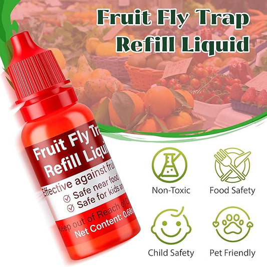 Fruit Fly Trap Refill Liquid, 12 Pack Wasp Bees Traps Refill Liquids, Effective Mosquito Gnat Fly Killer Bait Refill for Indoor Outdoor Tabletop Kitchen Plants, Safe Near Pets and Food