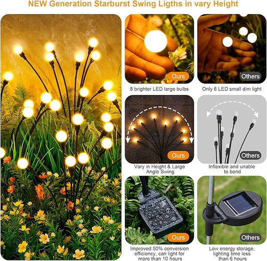 Solar Lights Outdoor(4 Pack,32 LEDs), ASMAD Solar Garden Lights, Outdoor Decorations, Firefly Light for Patio Decor, Big Bulb, Unique Gifts for Women, Gifts for Grandma