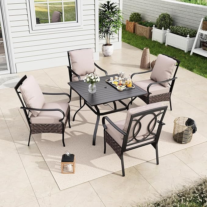 MFSTUDIO Outdoor Patio Chairs Set of 2, Metal Wicker Dining Chairs with Thick Cushions and Armrests, Outdoor Furniture Chairs for Dining Table, 300lbs
