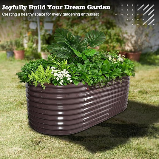 A ANLEOLIFE 30" Extra Tall Galvanized Raised Garden Beds Outdoor, 6x3x2.5ft Oval Metal Planter Boxes for Planting Vegetables, Flowers, Fruits, Eco-Safe & Easy Setup, CaféBronze