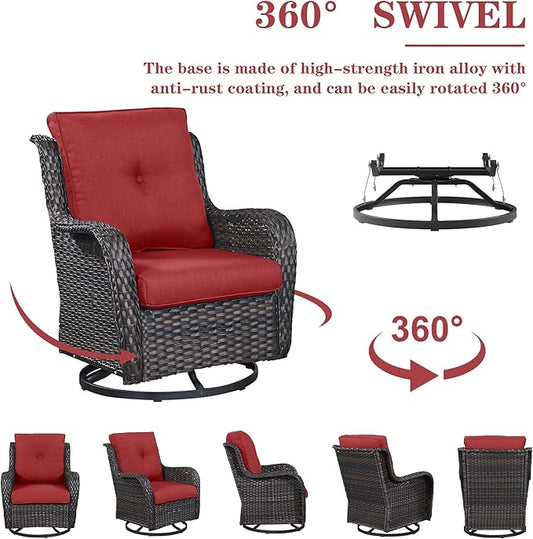 Belord Outdoor Swivel Rocker Patio Chairs - 360 Degree Swivel Glider Seating Wicker Rocking Chairs Set of 2 with High Back Deep Seat for Porch Balcony Deck, Brown/Red