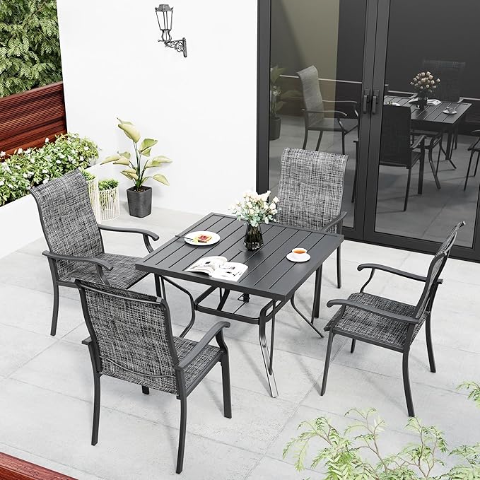 5-Piece Outdoor Dining Set, Patio Furniture Set with 4 Regular Chairs,Patio Dining Set with 1 Rectangular Table for Garden, Backyard, Poolside, Deck, Charcoal
