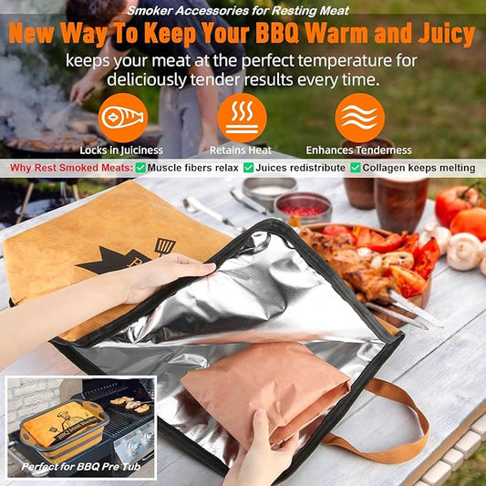 21in BBQ Blanket for Resting Meat-Smoking Meat Insulated Bag for Brisket/Beef/Pork Shoulder/Turkey-White Elephant Christmas Stocking Stuffers Birthday Anniversary Smoker Accessories Gift for Men