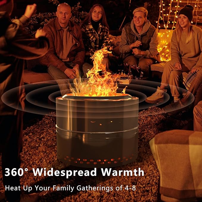 Outdoor Smokeless Fire Pit, 20'' Portable FirePits for Camping, Smokeless FirePit for Outside with Carry Bag, Wood Burning Stove, Stainless Steel,Black