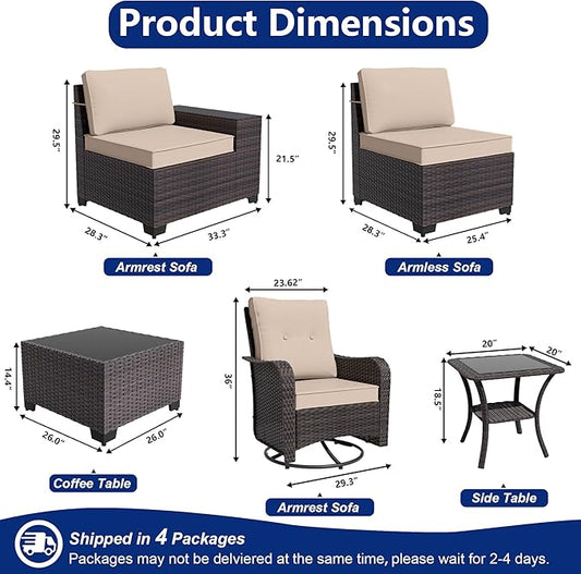 9 Pieces Patio Furniture Set with 2 Swivel Chairs Patio Furniture Outdoor Sectional Sofas Outdoor Patio Conversation Set - Brown