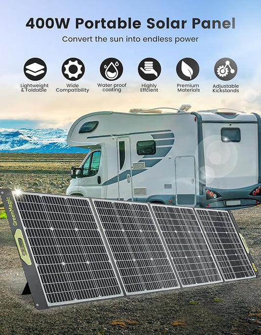 Greenmagic Portable 400 Watt Solar Panel, 39V Foldable, Durable Foldable, Durable Compatiable with Most 40v Portable Solar Generator, Power Station on The Market