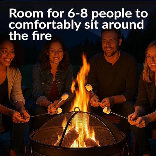 Sunnydaze 34-Inch Large Fire Pit for Outside - Wood-Burning Fire Pit Bowl for Outdoors with Spark Screen, Log Poker, and Grate