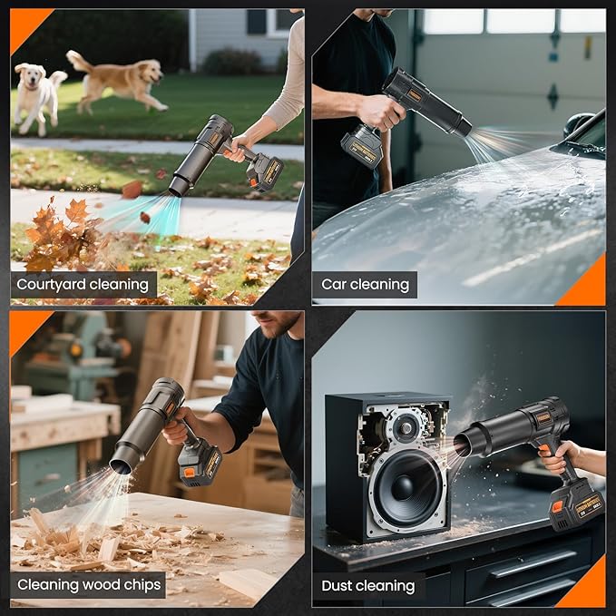 990,000 RPM Cordless Leaf Blower - 21V Electric Handheld Leaf Blower with 2×4.0Ah Batteries & Fast Charger - Lightweight for Patio, Lawn, Yard, Deck Cleaning - Sooty