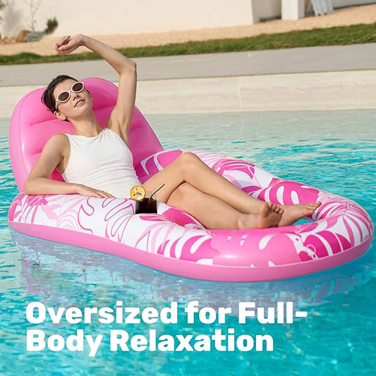 SLOOSH Inflatable Pool Floats Lounger Adult, Pool Float Lounge Raft Floaties Water Floating Recliner Chair with Cup Holders Foot Rest Swimming Floaty