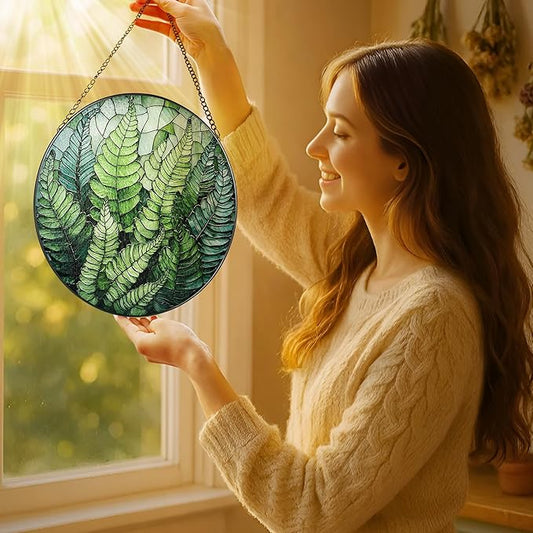 8'' Fern Plant Sun Catcher Ornament, Stained Glass Window Hanging, Sun Catchers for Windows Hanging Ornaments, Window Decor | Plant Lover Gifts, Housewarming Gifts