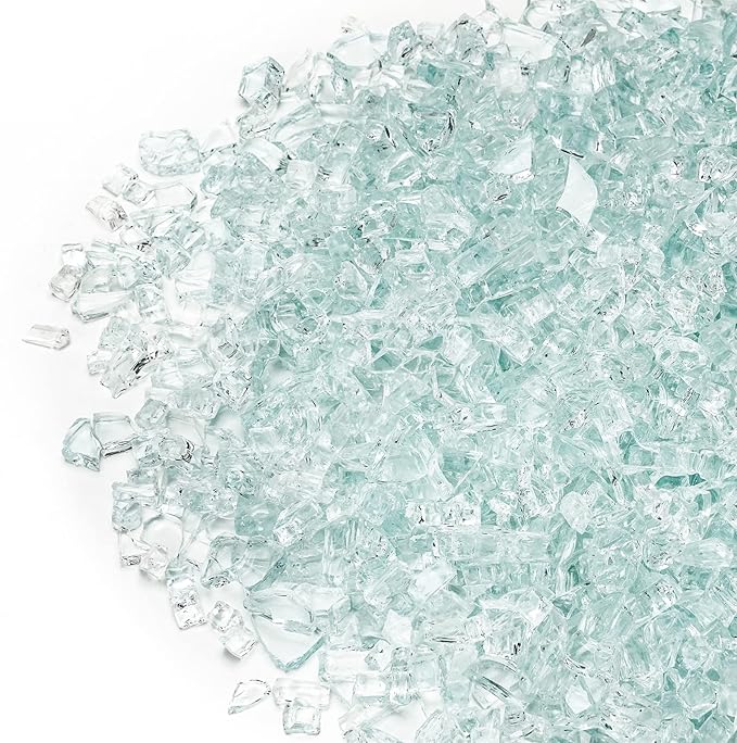 Onlyfire 10 lbs Fire Glass for Propane Fire Pit, 1/4-Inch High Luster Fireplace Glass Rocks for Fire Pit Table, Crystal Ice