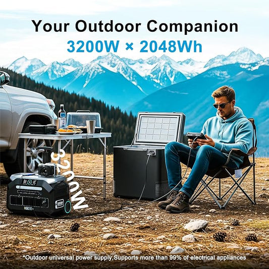 IEE P3200 Portable Power Station 3200W with 2x200W Solar Panel, 2048Wh Solar Generator, 1800W AC Charging, AC Outlets x 4, LiFePO4 Battery Power Station for Home Backup, Camping, RV, Emergency