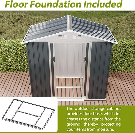 6FT x 4FT Outdoor Sheds Storage Anti-Corrosion Utility Tool House with Lockable Door & Shutter Vents Outdoor Waterproof Garden Tool Metal Storage Sheds(with Metal Foundation)