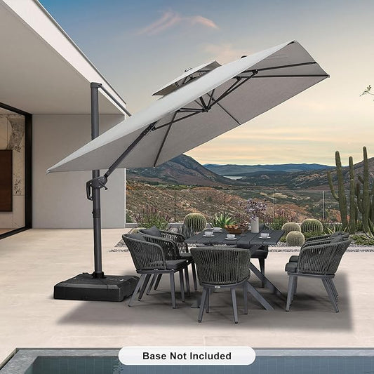 PURPLE LEAF 9' X 12' Double Top Cantilever Patio Umbrella Deluxe Large Outdoor Umbrella Rectangle Offset Umbrella with Fade Resistance for Garden Deck Pool Patio, Pebble Grey