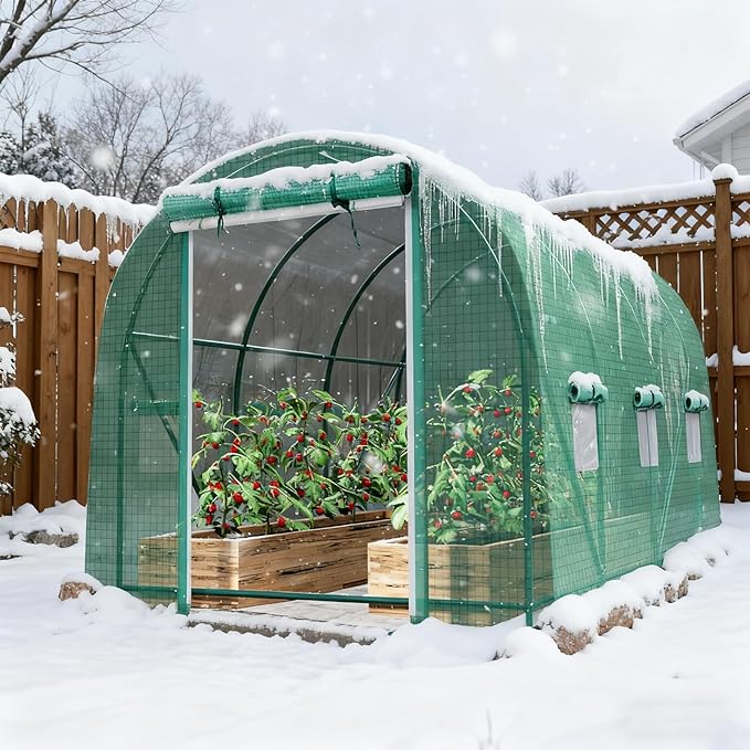 Walk-in Tunnel Greenhouse,Portable Plant Hot Housewith Dual Zippered Screen Doors & 6 Screen Windows Heavy Duty Plastic Plant Warm House with Reinforced Frame (10x7x7 FT)