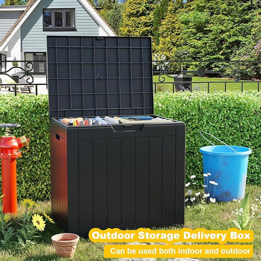 33 Gallon Outdoor Deck Box,Storage Lockable Waterproof Patio Furniture,Garden Tools,Cushions,Pool Accessories Outside Storage Resin Box(Black)
