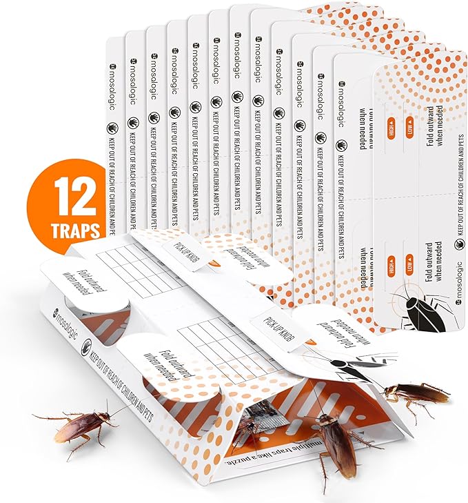 Roach Traps Indoor (12 Pack) Cockroach Killer TwinSplit Cockroaches Trap for Roaches, Spider, Cricket Pest Control for Home & Travel Sticky Pest Trapper
