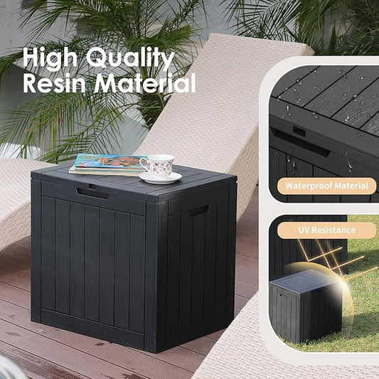 Vixzen 30 Gallon Resin Deck Box - Lockable Outdoor Storage for Patio Cushions, Garden Tools, Pool Supplies,Black