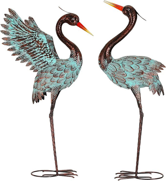 Ultym Extra-Large Metal Blue Heron Garden Statue, Handcrafted 36.8" Crane Decor Sculptures with Stable U-Ground Stakes, Backyard Decoration, Metal Garden Bird Animal Yard Art, Lawn Ornament Decor