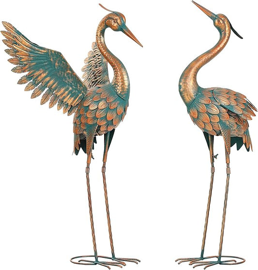 Ultym Extra-Large 36.8" Metal Crane Garden Statue, Handcrafted Blue Heron Decor Sculptures with Stable U-Ground Stakes, Backyard Decoration, Metal Garden Bird Animal Yard Art, Lawn Ornament Decor