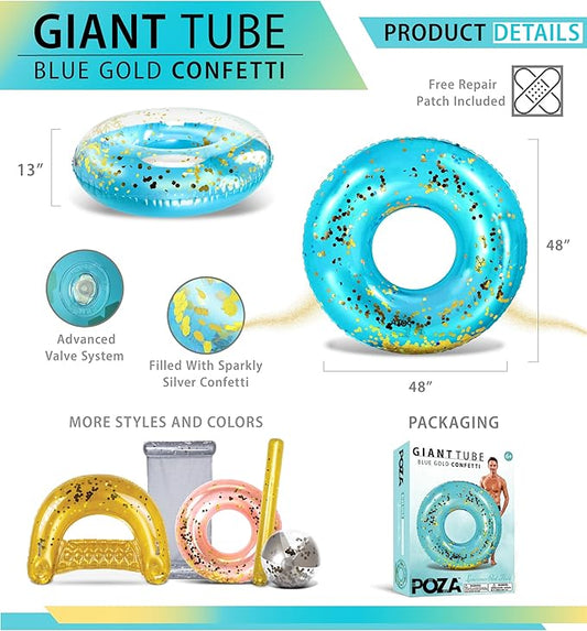 POZA Inflatable Pool Float Tube – Sparkly Confetti Swim Ring, Heavy Duty UV Resistant Inflatable Tube Pool Float for Kids & Adults – Multiple Colors & Sizes – Beach, Lake & Pool Party Float