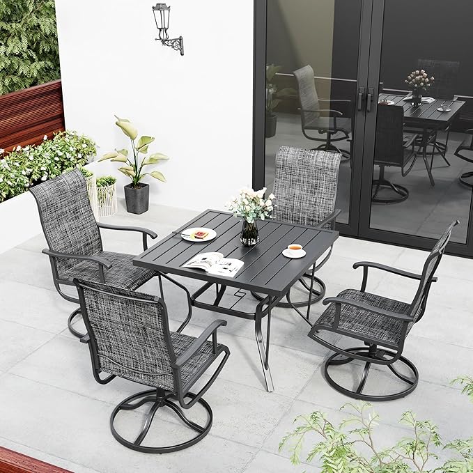 5-Piece Outdoor Dining Set, Patio Furniture Set with Textilene Swivel Chairs, Outdoor Table & 4 Chairs for Garden, Backyard, Poolside, Deck, Charcoal