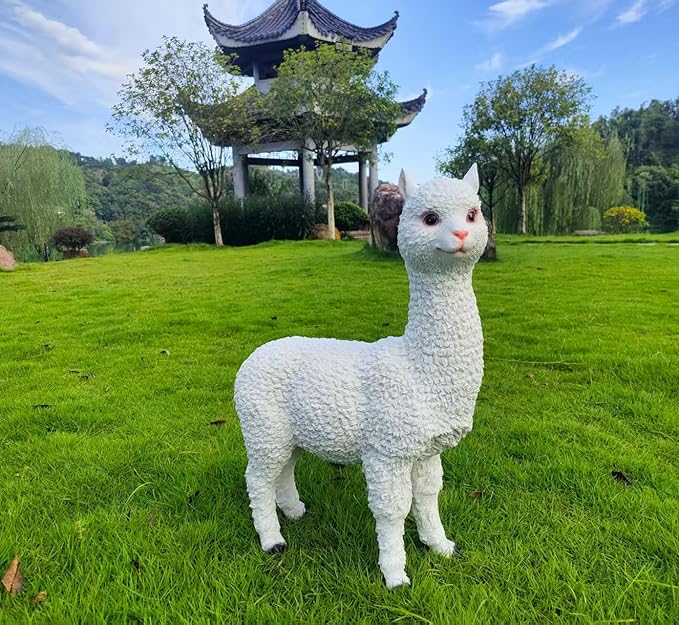 HOUDE Outdoor Alpaca Statues, Courtyard Garden Decoration, Modern Minimalist Style Animal Ornaments, Sun Resistant and Waterproof Balcony Lawn Decoration, Creative Gifts (White)