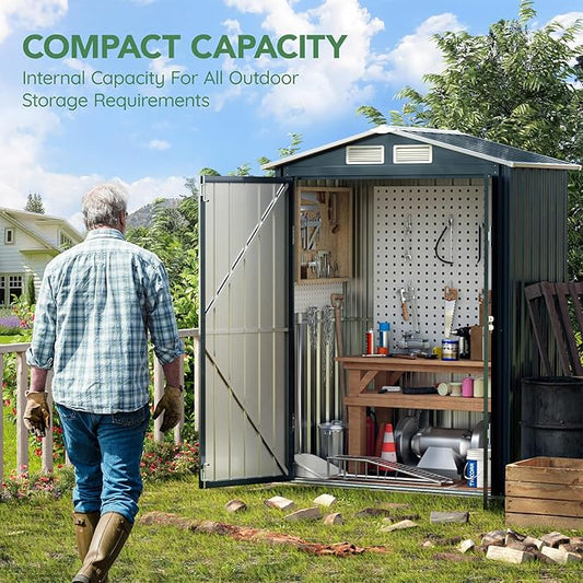 5x3X6.3FT Outdoor Steel Storage Shed with Lockable Doors and Frame Floor, Compact Small Bike Shed, Ideal for Garden, Backyard, Swimming Pool, Patio Utility and Tool Storage, Dark Blue