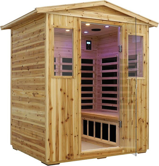 LTCCDSS Full Spectrum Outdoor Far Infrared Sauna 4-Person Plus, Vast Interior Low EMF Sauna for Home - Near&Mid-IR Light, Bluetooth. Reading & Chromotherapy Lights (81.1 * 60.6 * 83.5 in)