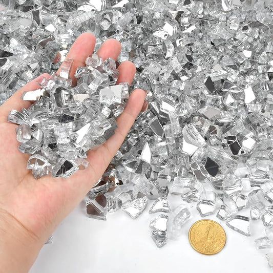 GasSaf 1/4 Inch Fire Glass Reflective Tempered Fireglass Cut Crushed FireGlass for Fire Pit, Fireplace, Replaces Existing Gas Logs & Lava Rocks (20 Pound)(Crystal Ice Reflective)