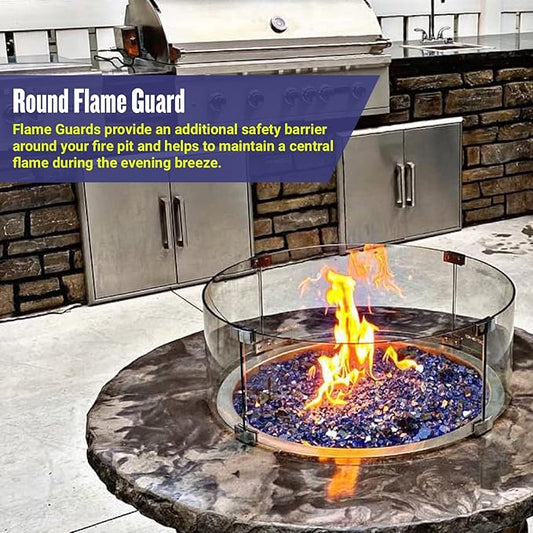American Fire Products | Tempered Glass Flame Guard for 19” Round Drop-in Fire Pit Pans | Outdoor Wind Guard with Aluminum Fire-Resistant Brackets & Non-Slip Feet | 23-inch x 6-inch